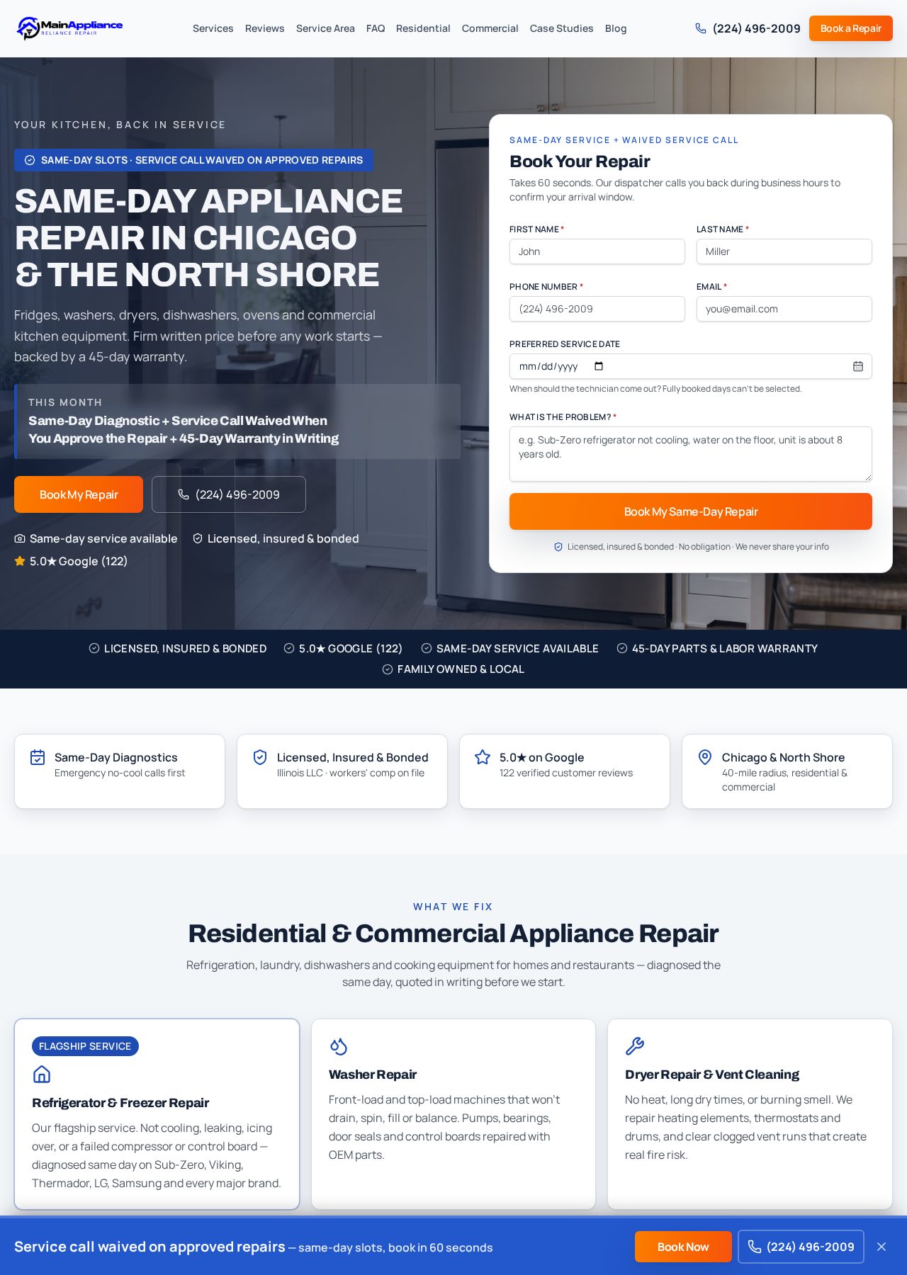 Main Appliance Repair website